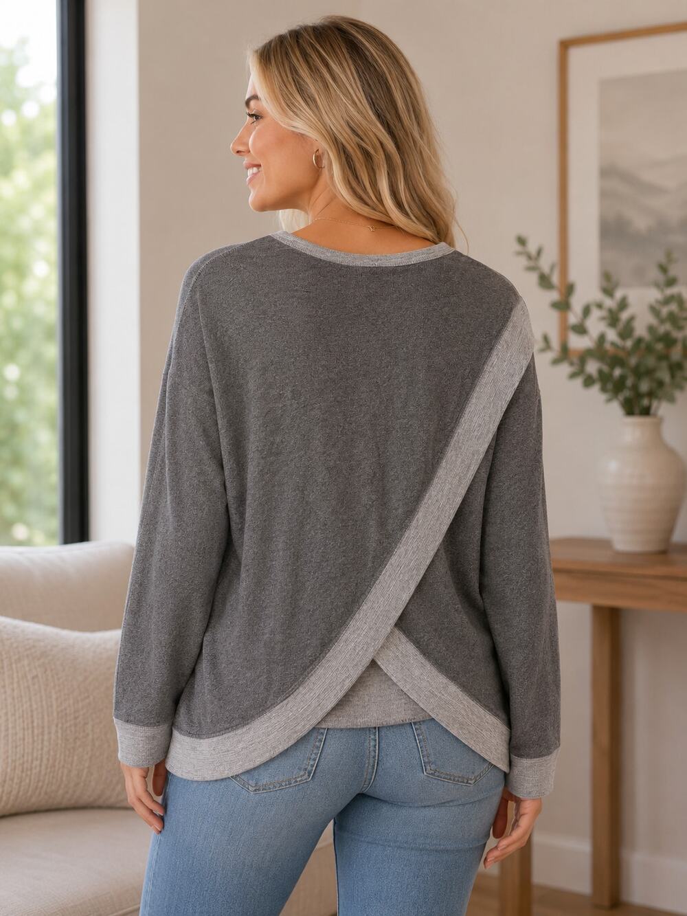 Sundry Women’s Size M Gray Obsessed Pink Script Long Sleeve Sweatshirt USA